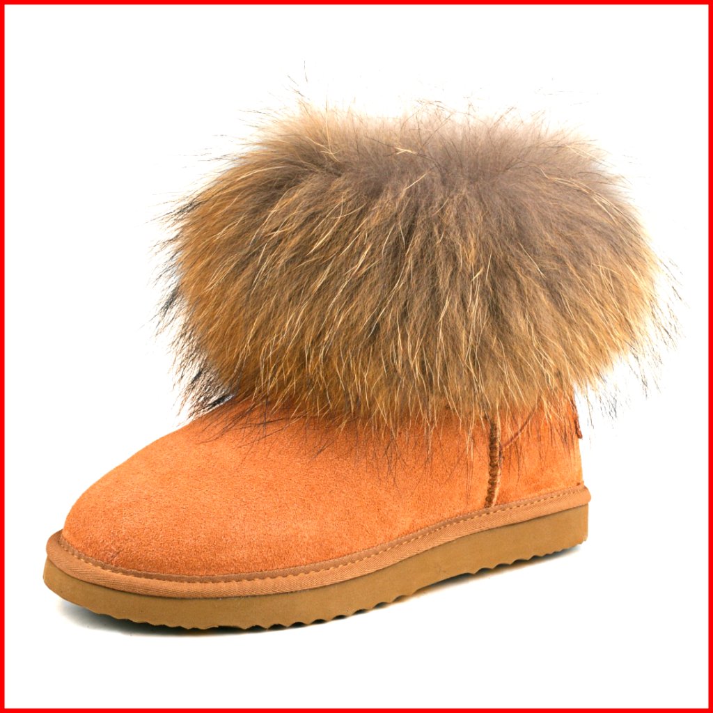 Genuine Suede Waterproof Ankle Boots With Faux Fur Lining For Winter Snow